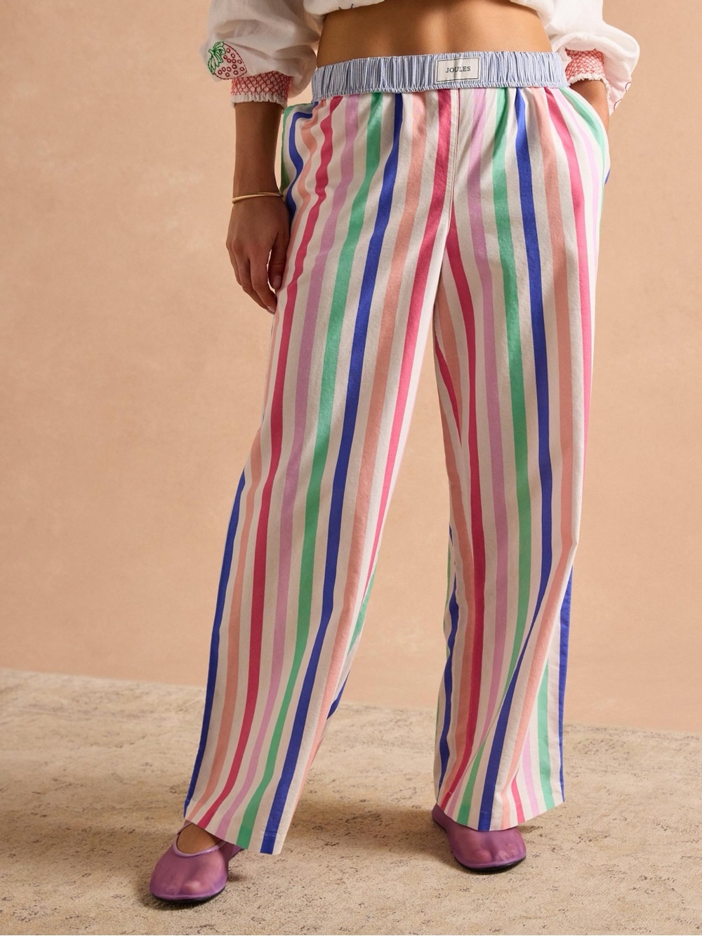 Joules Pastel Multi-Stripe Wide-Leg Lounge Pants
